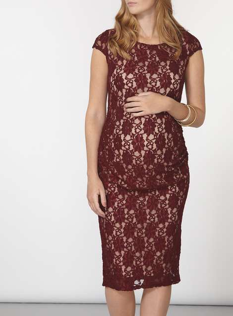 **Maternity Berry Lace Bodycon Dress